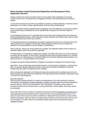 Rikvin Handles Limited Partnership Registration And Employment Pass Application Services