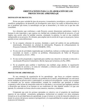 Guia para la elaboración de proyectos de aprendizaje