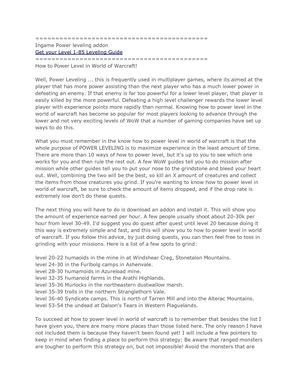 WoW Power Leveling Guide