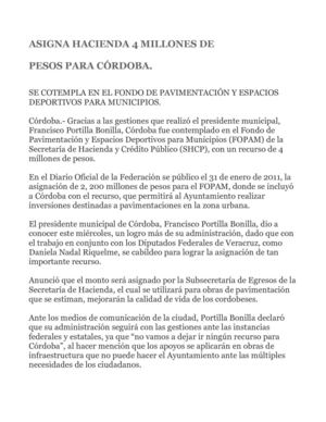 FONDO DE PAVIMENTACIÓN Y ESPACIOS DEPORTIVOS  PARA MUNICIPIOS: ASIGNA HACIENDA 4 MILLONES DE PESOS PARA CÓRDOBA.