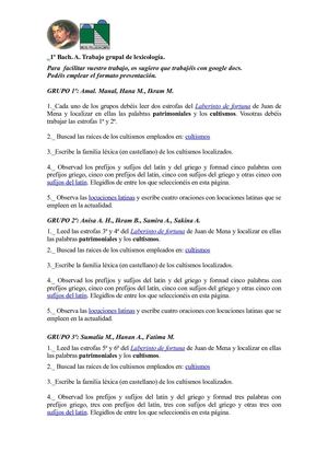 Trabajo investigación léxico. 1º Bach. A-B