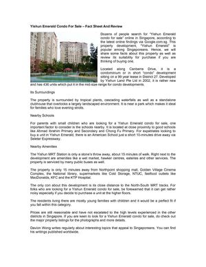 Yishun Emerald Condo For Sale – Fact Sheet And Review