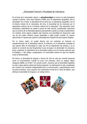 Diversidad Cultural y Pluralidad de individuos