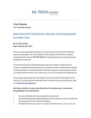 Data Entry from Dictionaries, Manuals and Encyclopedias at Lowest Cost