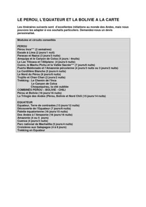 Guide du voyage dans les Andes
