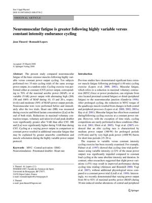 Neuromuscular fatigue is greater following highly variable versus constant intensity endurance cycling
