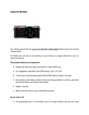 Leica X1 Digital Camera Review