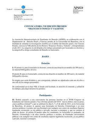 CONVOCATORIA VII EDICIÓN PREMIOS “FRANCISCO TOMÁS Y VALIENTE