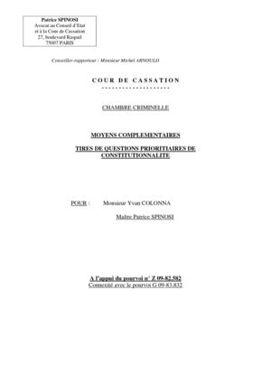 Pourvoi en cassation d'Yvan Colonna. Moyens complémentaires. M° Patrice Spinosi.