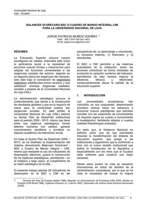 BALANCED SCORECARD-BSC O CUADRO DE MANDO INTEGRAL-CMI  PARA LA UNIVERSIDAD NACIONAL DE LOJA