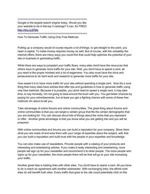 How To Generate Traffic Using Only Free Methods