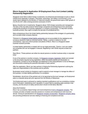 Rikvin Supports In Application Of Employment Pass And Limited Liability Partnership Registration