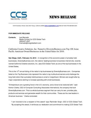 California Creative Solutions News RELEASE
