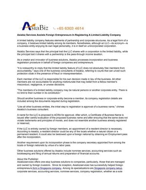Asiabiz Services Assists Foreign Entrepreneurs In Registering A Limited Liability Company