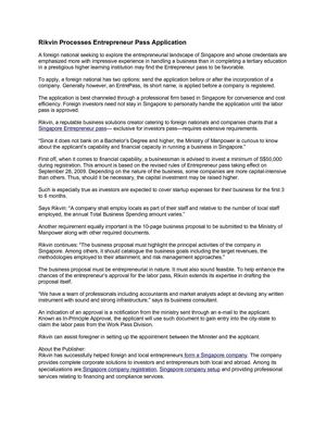 Rikvin Processes Entrepreneur Pass Application