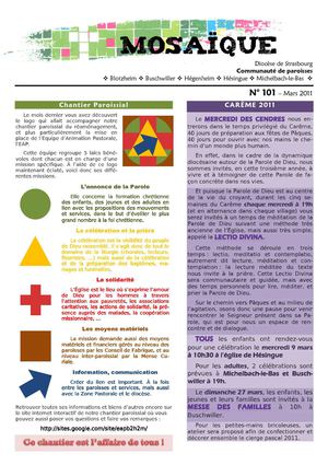 Bulletin paroissial Mosaïque n° 101 Mars 2011