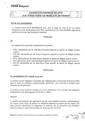 20030207 ACCORD D'ENTREPRISE RELATIF AUX CONDITIONS DE MOBILITÉ EN FRANCE
