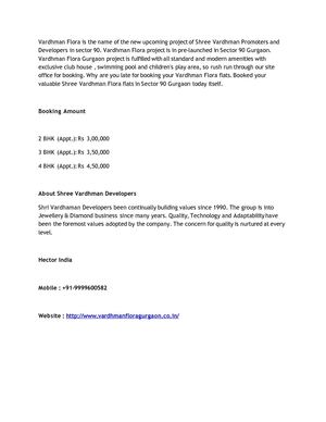 Vardhman Flora Gurgaon, +91-9999600582, Vardhman Flora Sector 90 Gurgaon