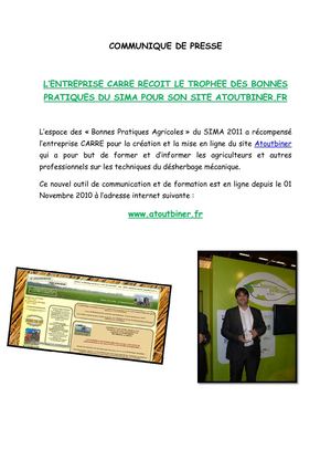 Communiqué de Presse Trophée Bonnes Pratiques SIMA 2011
