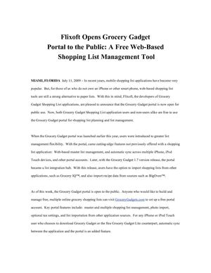 Flixoft Opens Grocery Gadget Portal to the Public: A Free Web-Based Shopping List Management Tool