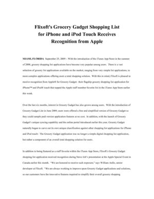 Flixoft's Grocery Gadget Shopping List for iPhone and iPod Touch Receives Recognition from Apple