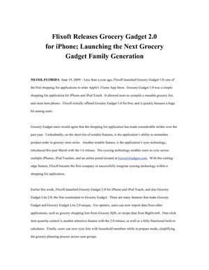 Flixoft Releases Grocery Gadget 2.0 for iPhone; Launching the Next Grocery Gadget Family Generation
