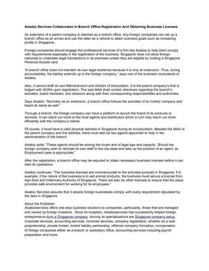 Asiabiz Services Collaborates In Branch Office Registration And Obtaining Business Licenses