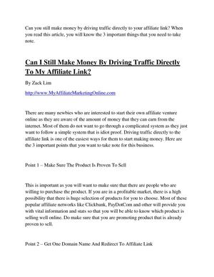 Can I Still Make Money By Driving Traffic Directly To My Affiliate Link
