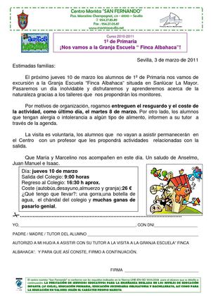 Circular Granja escuela Finca Albahaca 1º Primaria