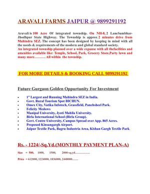 ARAVALI FARMS JAIPUR NH8 @ 9899291192