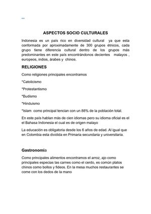 INDONESIA ASPECTOS SOCIOCULTURALES