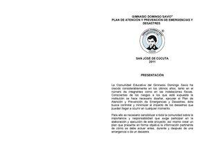 PLAN DE EMERGENCIAS GIMNASIO DOMINGO SAVIO