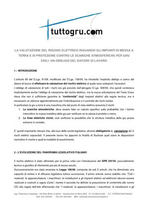 Gru a Torre - La valutazione del rischio elettrico