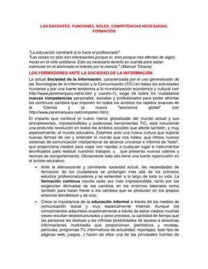 LOS DOCENTES: FUNCIONES, ROLES, COMPETENCIAS NECESARIAS, FORMACIÓN