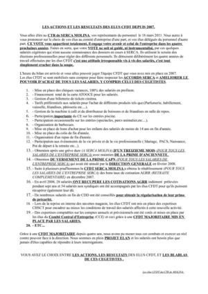 LES ACTIONS ET LES RESULTATS DES ELUS CFDT DEPUIS 2007