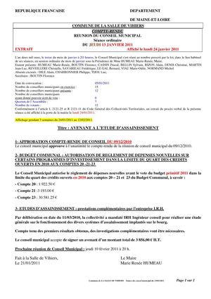 compte-rendu du Conseil Municipal de janvier 2011