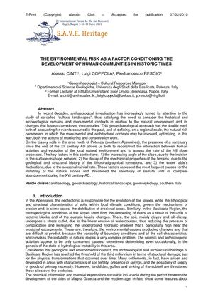 THE ENVIRONMENTAL RISK AS A FACTOR CONDITIONING THE DEVELOPMENT OF HUMAN COMMUNITIES IN HISTORIC TIMES