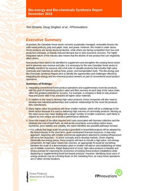 Bio-energy and Bio-chemicals Synthesis Report - Executive summary