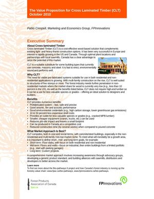 The Value Proposition for Cross Laminated Timber (CLT) - Executive summary 