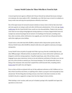 Luxury World Cruises for Those Who like to Travel in Style