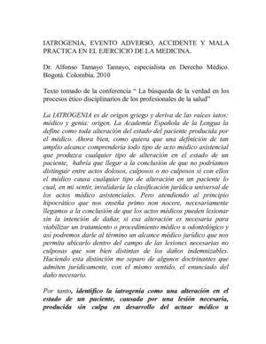IATROGENIA, EVENTO ADVERSO, ACCIDENTE y  MALA PRACTICA en el ejercicio de la medicina