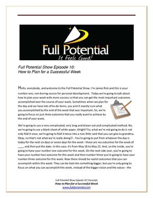 Full Potential Show Ep. 10 Planning for a Successful Week
