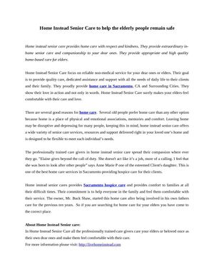 Home Instead Senior Care to help the elderly people remain safe