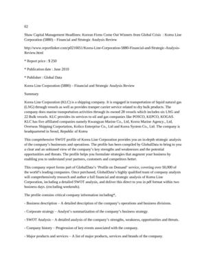 Shaw Capital Management Headlines: Korean Firms Come Out Winners from Global Crisis  : Korea Line Corporation (5880) – Financial and Strategic Analysis Review 