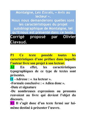 Commentaire de l'avertissement au lecteur dans  les Essais de Montaigne.