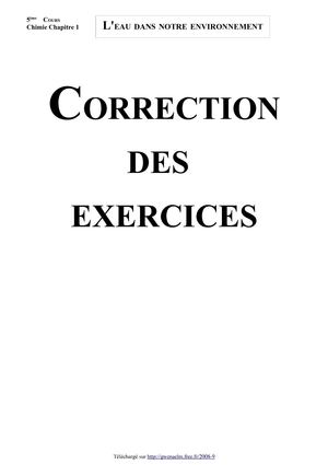 L'eau dans notre environnement (Correction des exercices - Version 2010)