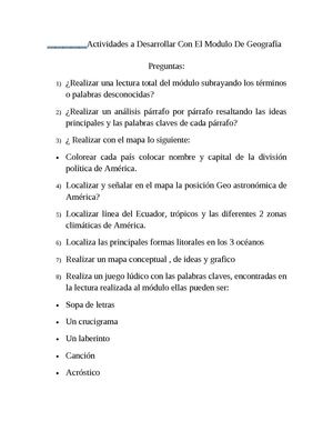 Actividades a Desarrollar Con El Modulo De Geografía