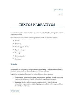 Textos narrativos. Sheila Martí
