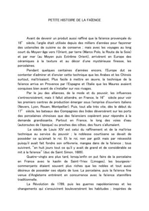 PETITE HISTOIRE DE LA FAÏENCE
