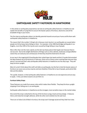 EARTHQUAKE SAFETY FASTENERS IN HAWTHORNE